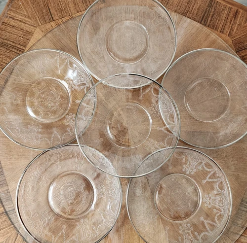 6 Vintage 1930 Hocking Glass CAMEO Dancing BALLERINA 6.75" Dessert PLATES