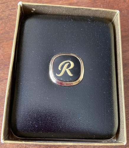 NEW~SWANK~LEATHER~BRASS~KEY CHAIN~14K GOLD LEAF INITIAL "R"~GENEVA KEYCASE~NICE - Picture 3 of 6