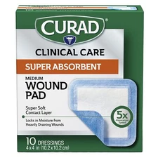 Super Absorbent Wound Pad Medium 4" x 4" 10 Count