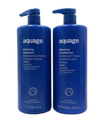 Aquage Sea Extend Silkening Shampoo & Conditioner/Frizzy Hair 33.8 oz