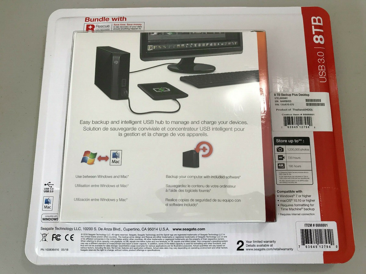 Seagate Backup Plus Hub 8TB External Hard Disk Drive HDD USB Host