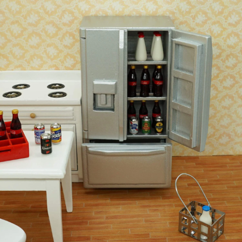 1/12 Miniatur Doppeltür Holz Kühlschrank Puppenhaus Modell Küche Kühlschrank - Bild 1 von 7