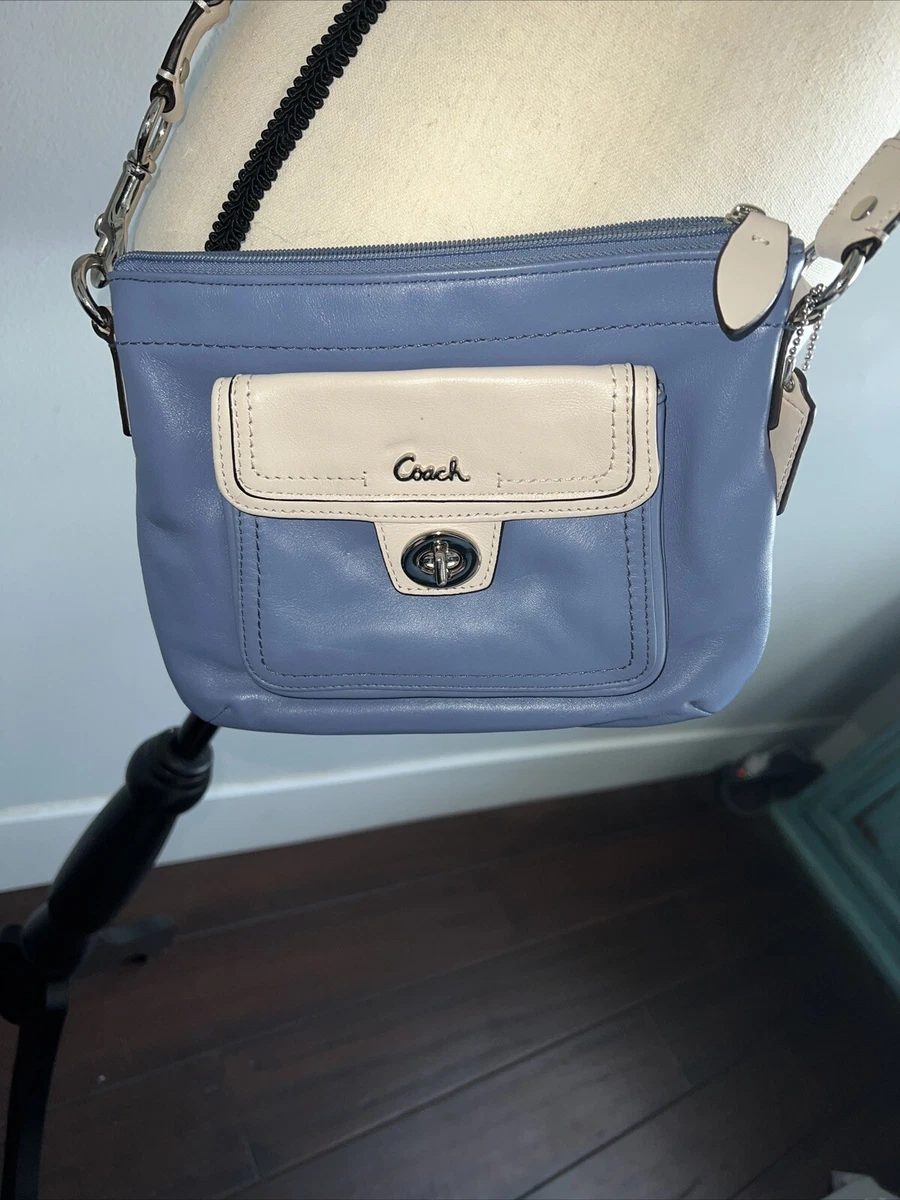 Coach purse leather crossbody Blue Silver Small White Turn Lock