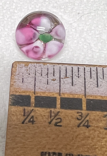 Antique Round Glass Paperweight Button Pink White Flower 9/16th Inch - Picture 3 of 4