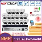 Hikvision Original 4K 16CH POE NVR 8MP AcuSense Dome Security Camera System MIC