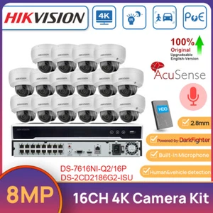 Hikvision Original 4K 16CH POE NVR 8MP AcuSense Système de caméra de sécurité Dome MIC