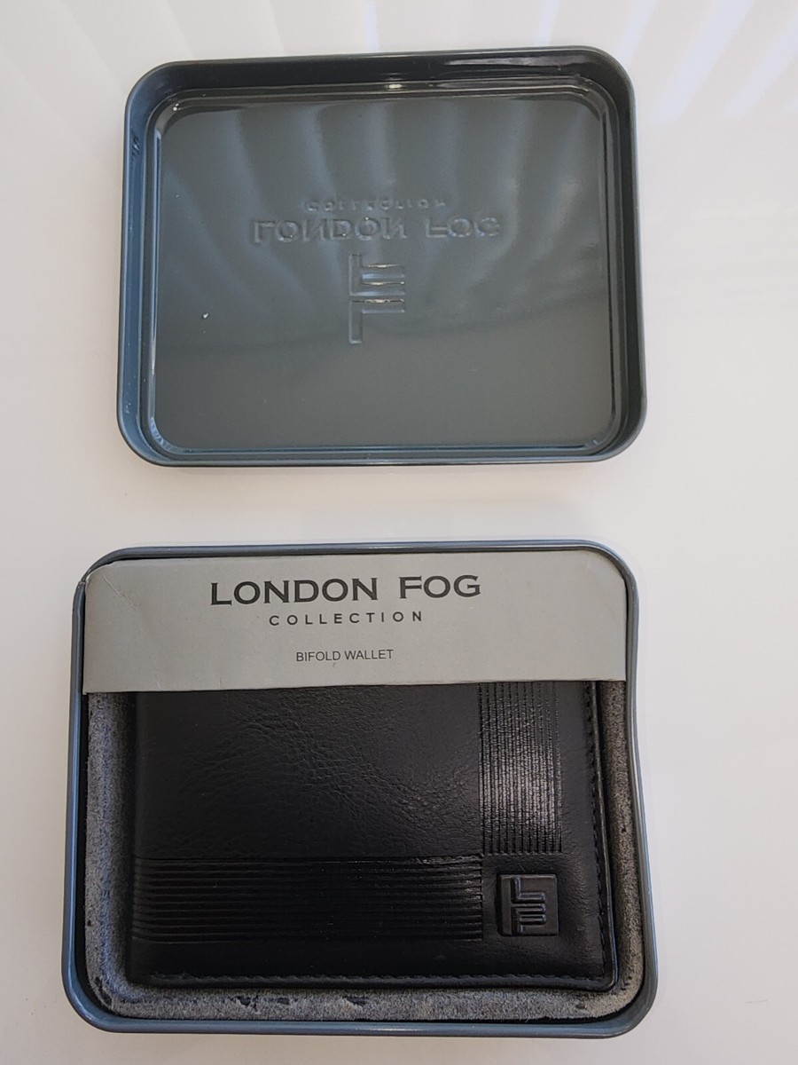 London Fog Men's Leather Bifold Passcase Wallet Black With Metal