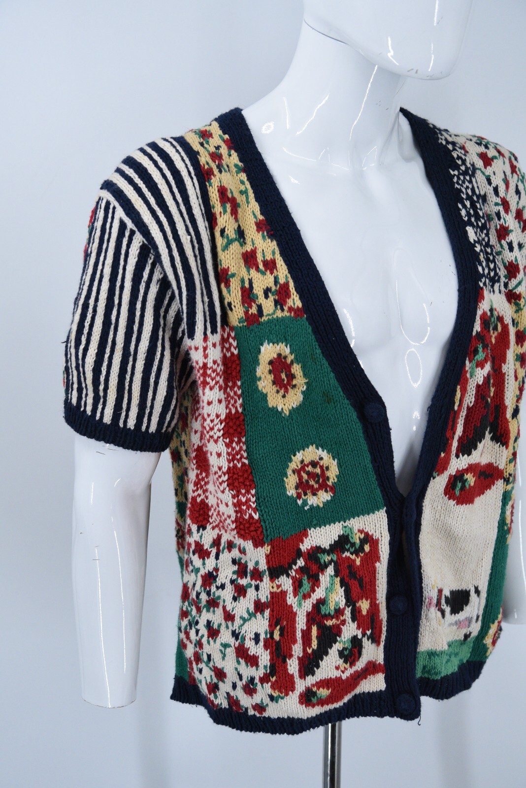 Vintage Eagles Eye Hand Knit Patchwork Short Slee… - image 18