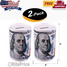 Ben Franklin Tin Money Savings Piggy Bank 6" $100 Bill Money Coin Saver (2 Pack)