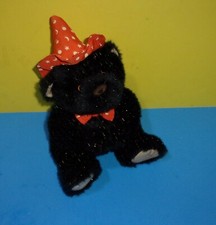 9" Black Teddy Bear Plush Halloween Shimmer Sparkle Orange Hat  Bow Tie