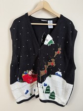 Vintage Y2K Bobbie Brooks Christmas Sweater Vest Santa Sled Reindeer 26/28 NWT