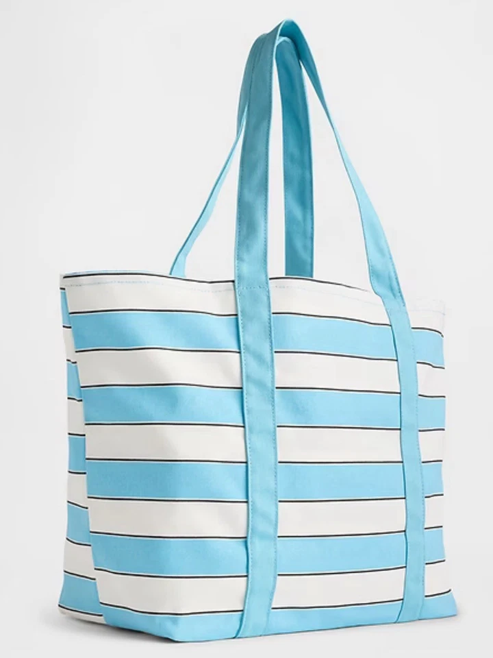 NUEVO CON ETIQUETAS GAP - Bolso de Mano de Lona de Algodón a Rayas Azul Claro Beach Shopper - 22" x 13.5" x 7" Foto 2 de 4