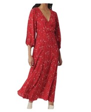 Ghost Red Aueline Moon and Star Crepe Wrap Midi Dress in red 10