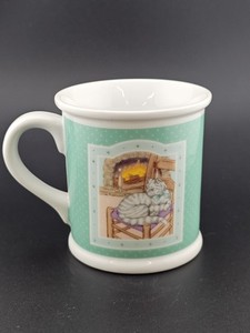 Vintage Papel Portraits & Patterns Cat Mug Gray Tabby Fireplace Japan Coffee Cup