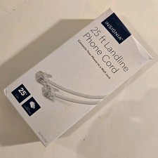 25' Insignia White RJ11 Landline Phone Cord Telephone Extension Cable Long