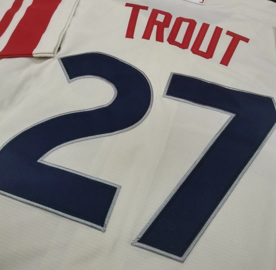 Футболка с нашивками Mike Trout No27 Angels City Cream Cool Base - Изображение 3 из 4