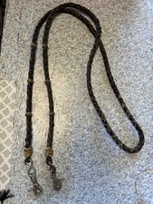 Brown Leather Romal Reins with Clips Braided Western Horse Equestrian Tack