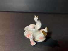 Elephant Playful White Metal Enamel Jewelry Trinket Box Ring Jewelry