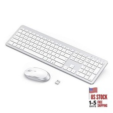 Wireless Keyboard and Mouse Combo, Rechargeable Quiet White and Silver