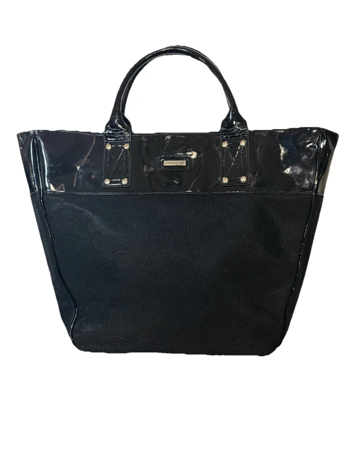 Bolso de Mano Versace Parfums de Lona Negro con Borde de Charol Foto 4 de 4