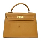 Hermes Kelly 32 Risette Natural Sable Gold Hardware Dust Bag Keys Lock #KN045