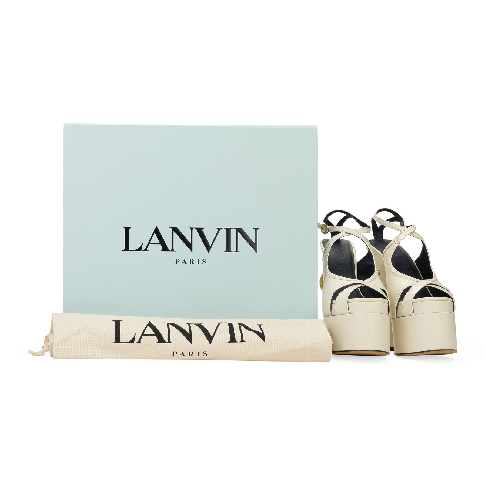 NIB LANVIN WHITE SMILE 105 PLATFORM SANDALS HEELS SIZE 37 $2145