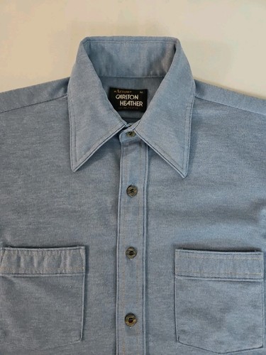 Camicia Arrow Carlton Heather con bottoni casual colletto a farfalla blu uomo M vintage - Foto 7 di 9