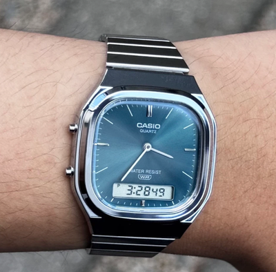 Casio AQ-240E-3A Analog Digital Quartz Watch Blue Dial Stainless