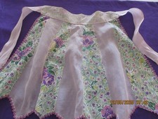 Vintage Purple Ric-Rac Sheer Half Apron Handmade Flower Pattern Panels