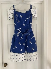 Victor Costa Vintage Blue And White Belted Dress Size 10