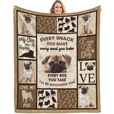 Pug Dog Lover Gift Blanket Soft Cozy Fleece Throw Pet Decor 60x50 Inch