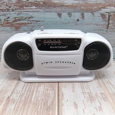 Suntone Mini AM/FM Boom Box Radio White RR2500 Twin Speakers Tested  Working