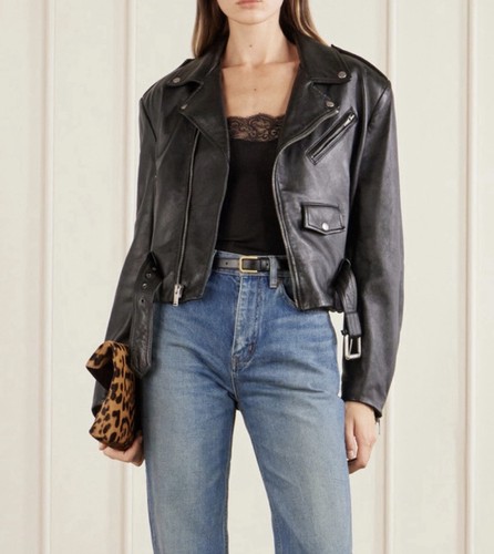Saint Laurent ZIP BIKER JACKET IN LAMBSKIN NOIR FR34/UK8