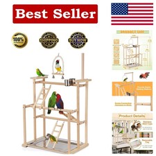 31.3'' Wooden 3-Layer Bird Playground - Parrot Perch Playstand for Small Birds