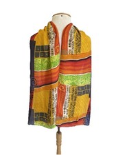 Vintage Pure Silk Scarf Abstract Geometric Art Print Yellow Orange Green A69