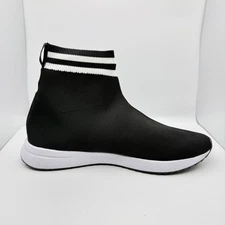 Top Man Black Boots Knit Sock Sneakers with White Sole and White Striped 