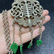 1Pc Collect Tibetan Silver Inlaid Jade Tassel Necklace Sweater Chain