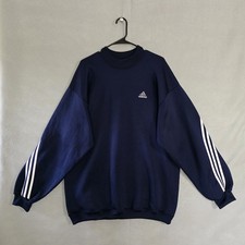 Vtg 90s Adidas Mens Navy 3 Stripes Sweatshirt USA Size Large