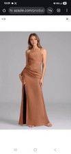 NWT! Azazie Eren Stretch Satin Dress Size US 6- Bronze Color