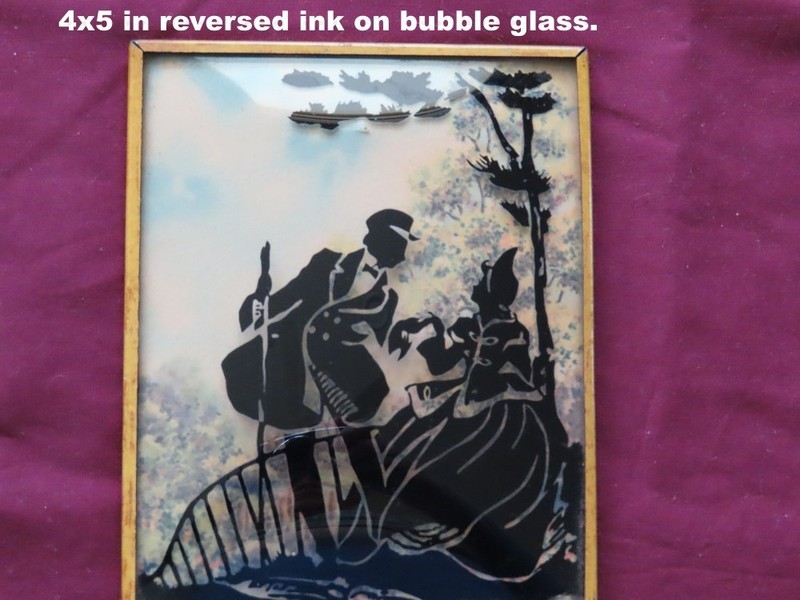 Vintage reserve print convex bubble glass Victorian picture metal frame lovers