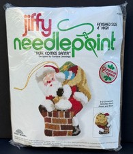 VTG 1978 JIFFY Needlepoint Christmas Ornament Kit HERE COMES SANTA - Unopened