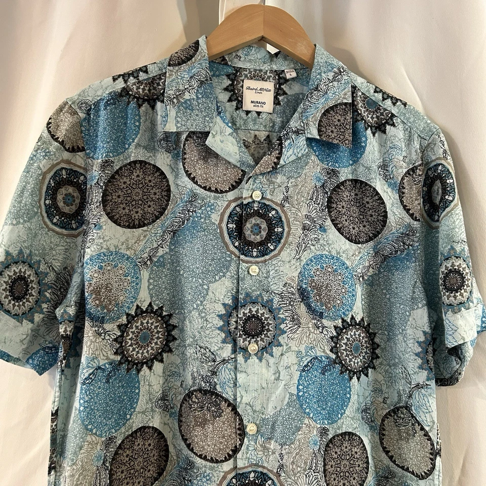 Murano Baird McNutt Linen Shirt Mens Large White Blue Button Up Slim Fit Retro - Image 3 of 4