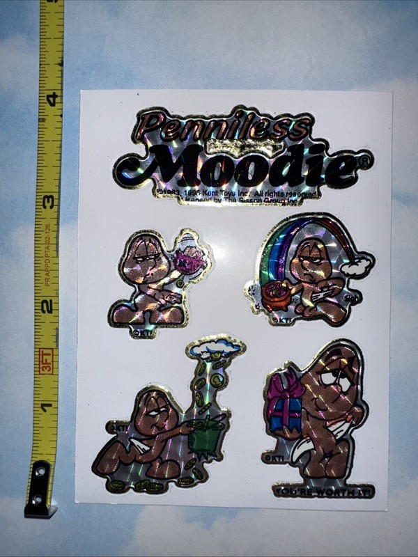 Penniless Moodie 3”x4” Sticker Sheet w/ 4 Stickers Vintage 1995 Prizm Cute