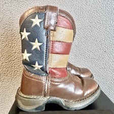 Lil Durango Kids Western Boots BT245 Brown America USA Flag Size 8.5M