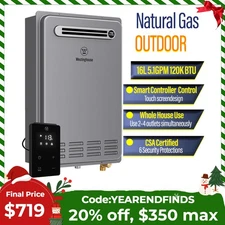 Natural Gas Tankless Water Heater Outdoor 5.1 GPM 120,000 BTU Instant On-demand