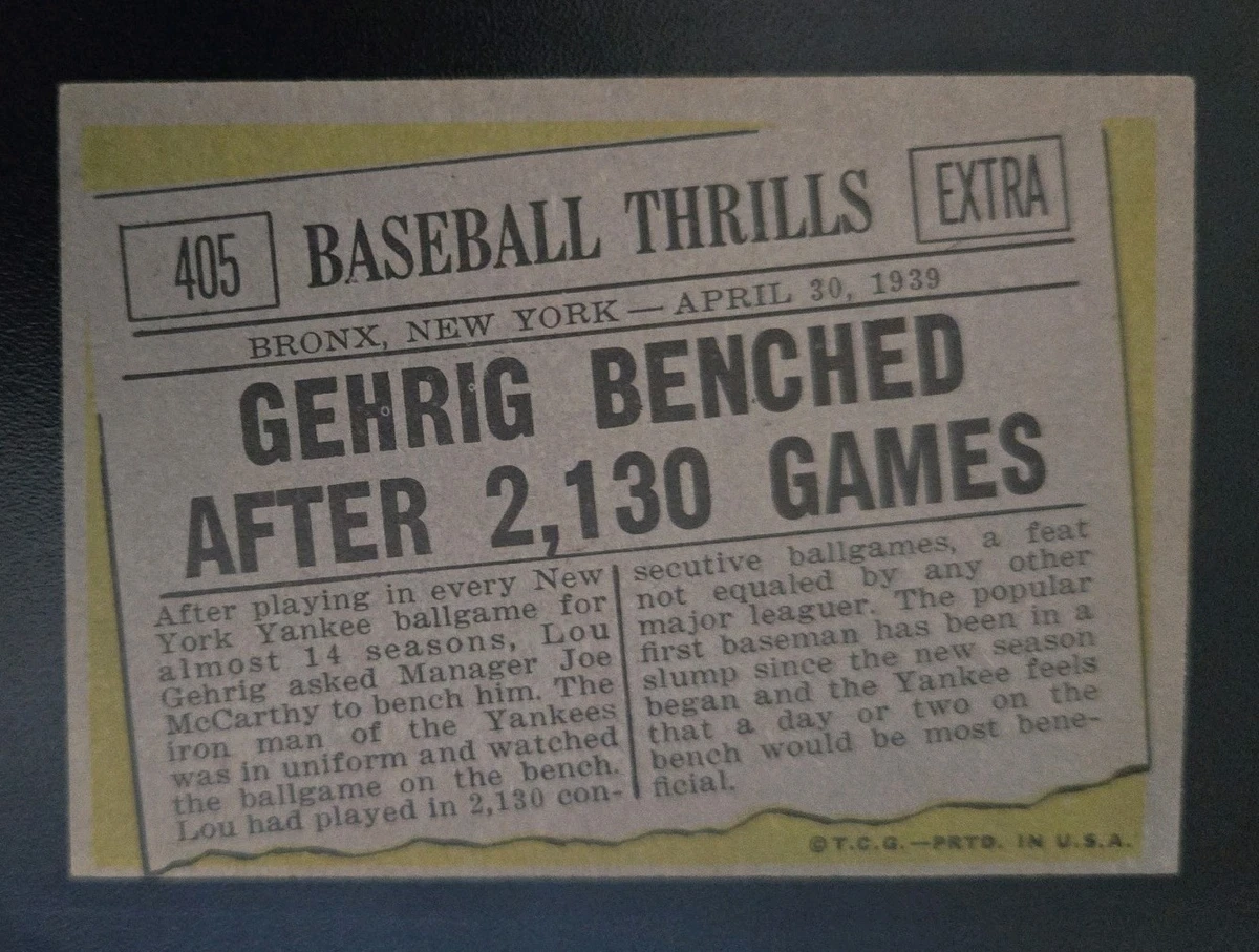 1961 Topps - Lou Gehrig #405 - Excelente