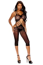 Elegant Moments Black Bodystocking Open Crotch with Lovely Crochet Design