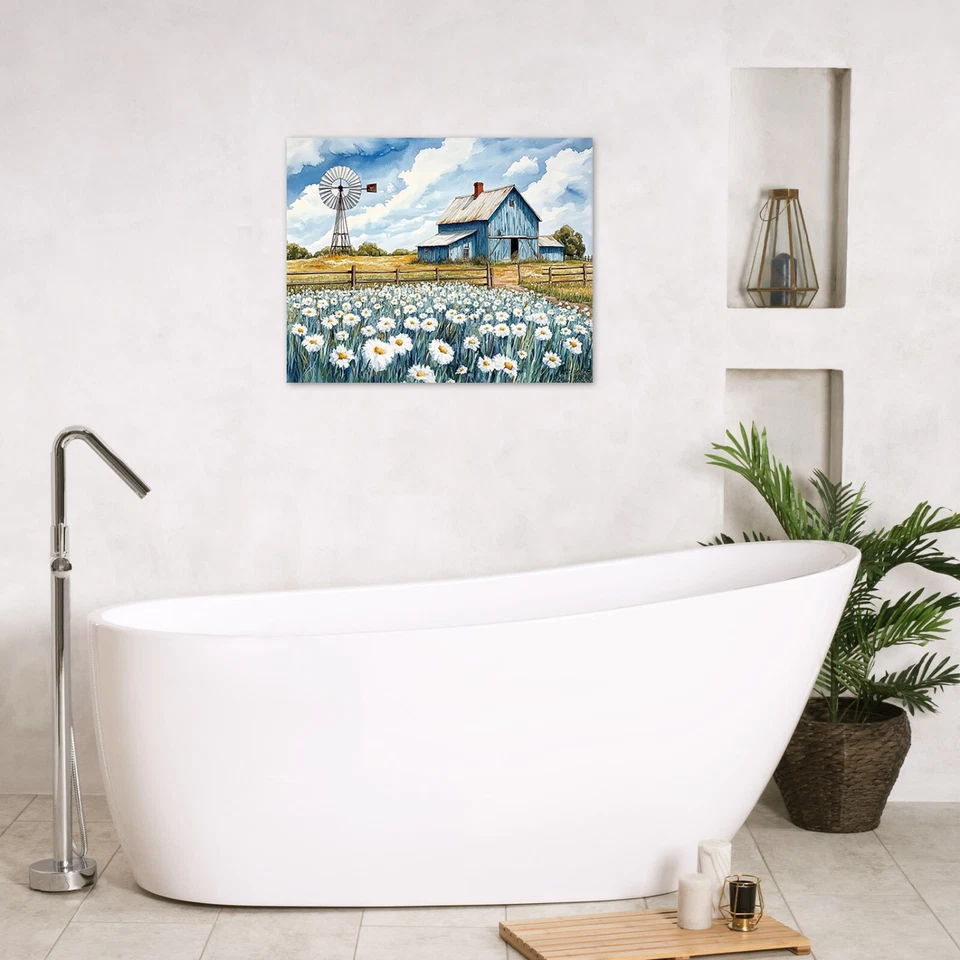 Yellow Vintage Floral Modern Farmhouse Canvas Wall Art for Bathroom Living Room - Image 2 of 4