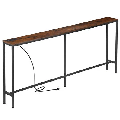 SEGAWE Console Table with Power Outlet Narrow Sofa Table 70.8" Behind Couch Table Brown
