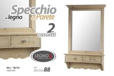 SPECCHIO DA PARETE PENSILE 2 CASSETTI LEGNO SPECCHIERA CLASSICA MODERNO 88*57 cm